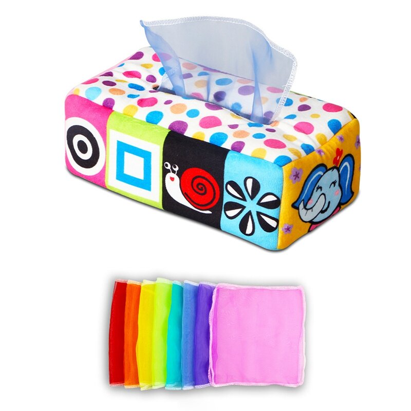Sensory Pull Along Toddler Infant Baby Tissue Box For Kids STEM Manipulative Preschool Learning Tissue Box Toy
