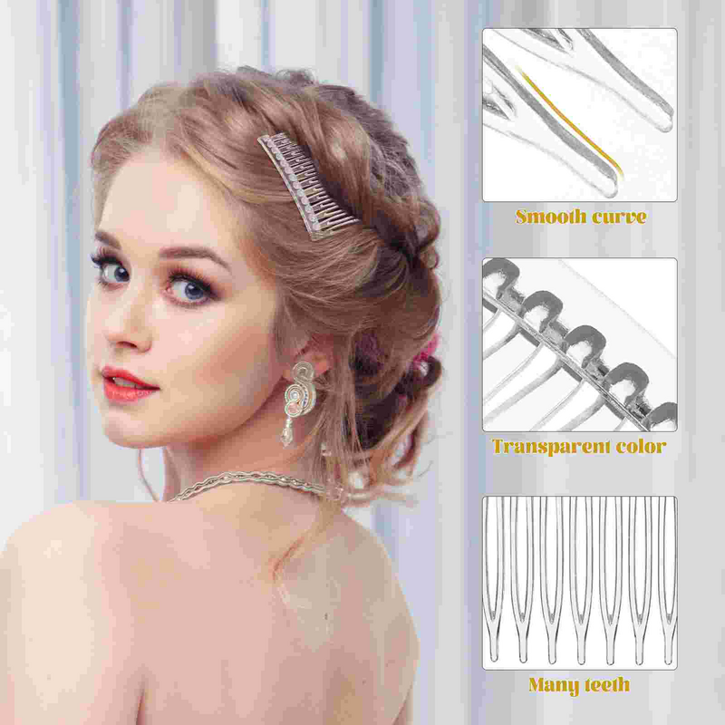 Clear Plastic Hair Side Clip Combs para Mulheres e Meninas, Dentes Bridal Girls, Acessórios Do Casamento, Veil Comb