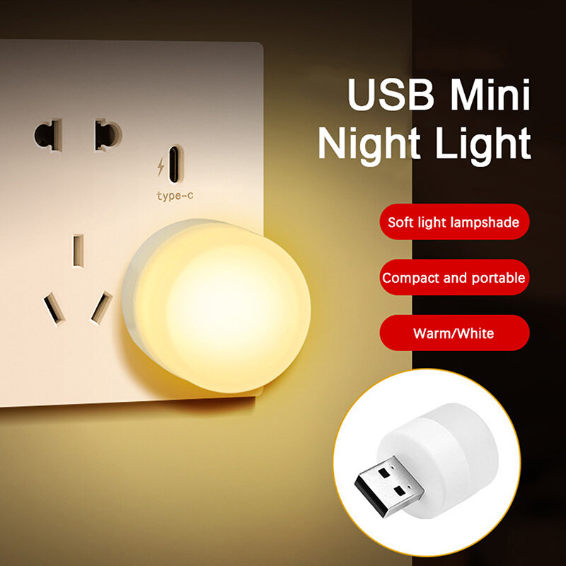 Lampu baca Mini USB colokan, lampu malam Mini, lampu buku kecil, pengisian daya ponsel komputer, pelindung mata LED