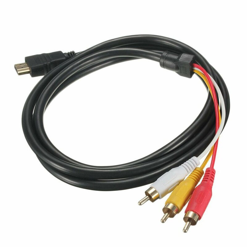 HDMI compatível macho para 3 RCA áudio vídeo cabo AV, conectores banhados a ouro, 5 pés, 1.5M, 1080p, HDTV