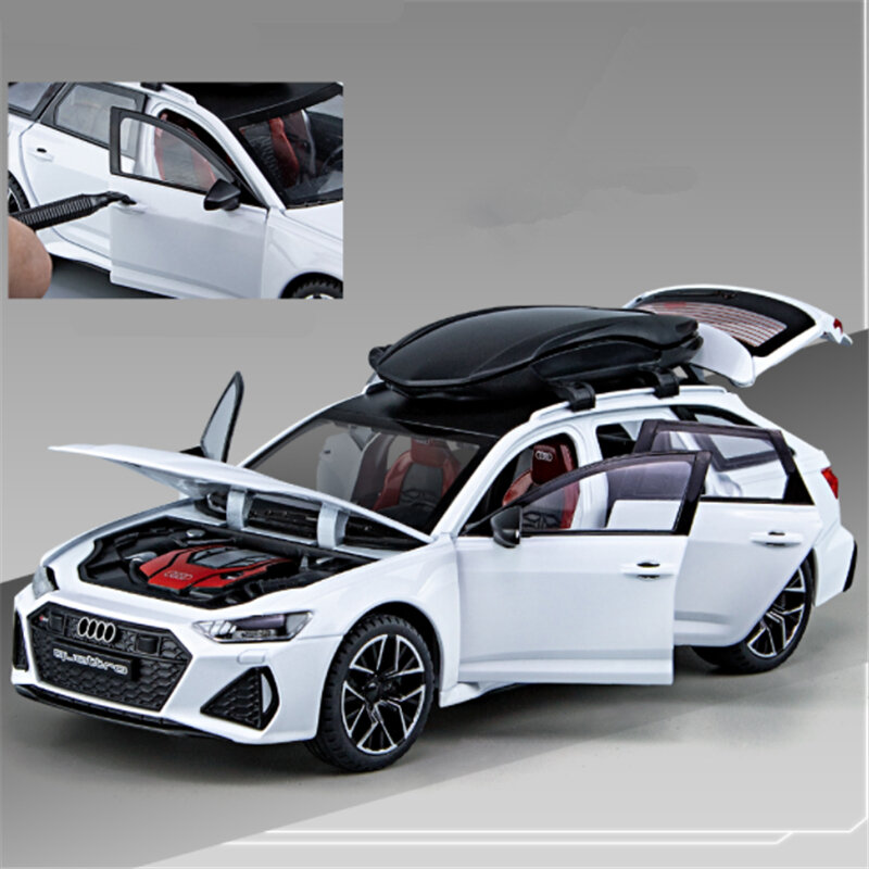 1/24 아우디 RS6 아반트 스테이션 왜건 합금 자동차 모델, 다이캐스트 금속 장난감 차량 자동차 모델 시뮬레이션 소리와 빛 어린이 장난감 선물