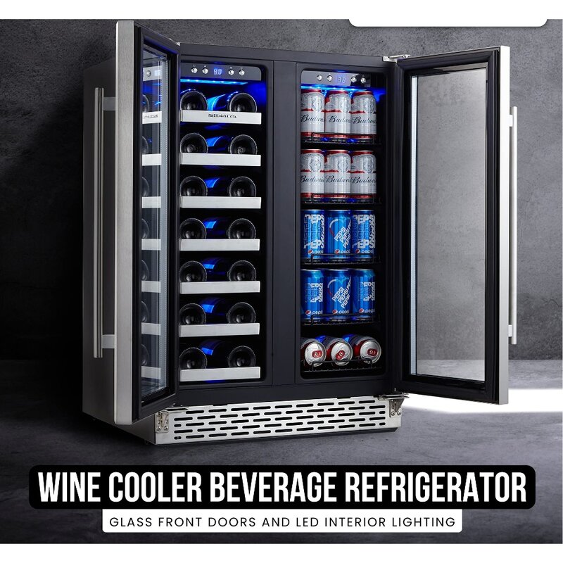 Dual Zone Refrigerador autônomo para bebidas e vinhos, porta de vidro, 2023