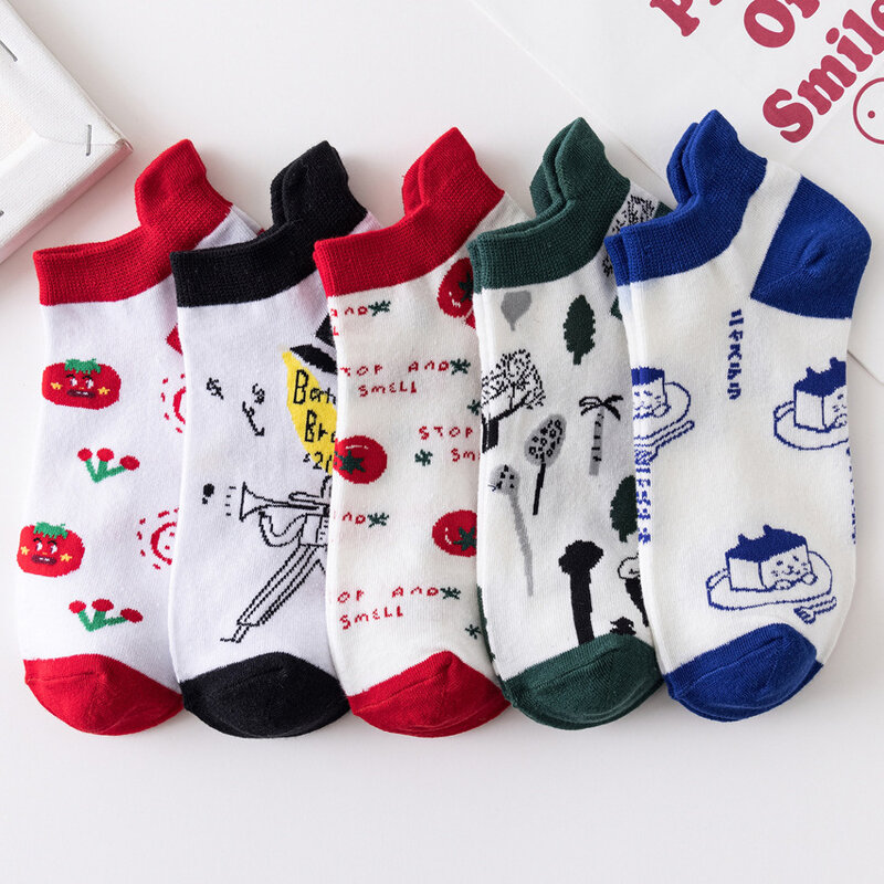 Calcetines tobilleros con dibujos animados para mujer, calcetín de algodón, cómodo y transpirable, versión coreana, 2 pares