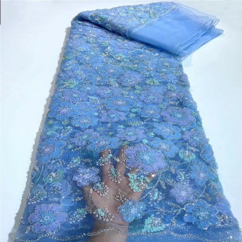 Multi-Color Plate Flower Embroidered Mesh Fabric Sequin Bead Tube Embroidery Gauze Non-Elastic Polyester