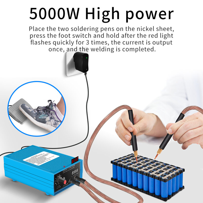 AGOAL High Power 5000W Spot Welding Handheld Machine Portable 0-800A Current Adjustable Welders for 18650 Battery