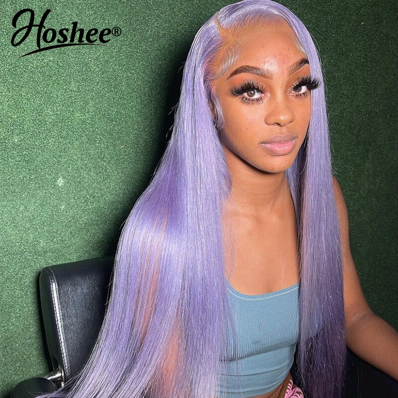 Purple Colored Brazilian Remy Human Hair Straight Preplucked HD Lace Front Wig 13X4 Transparent Frontal Wigs For Black Woman