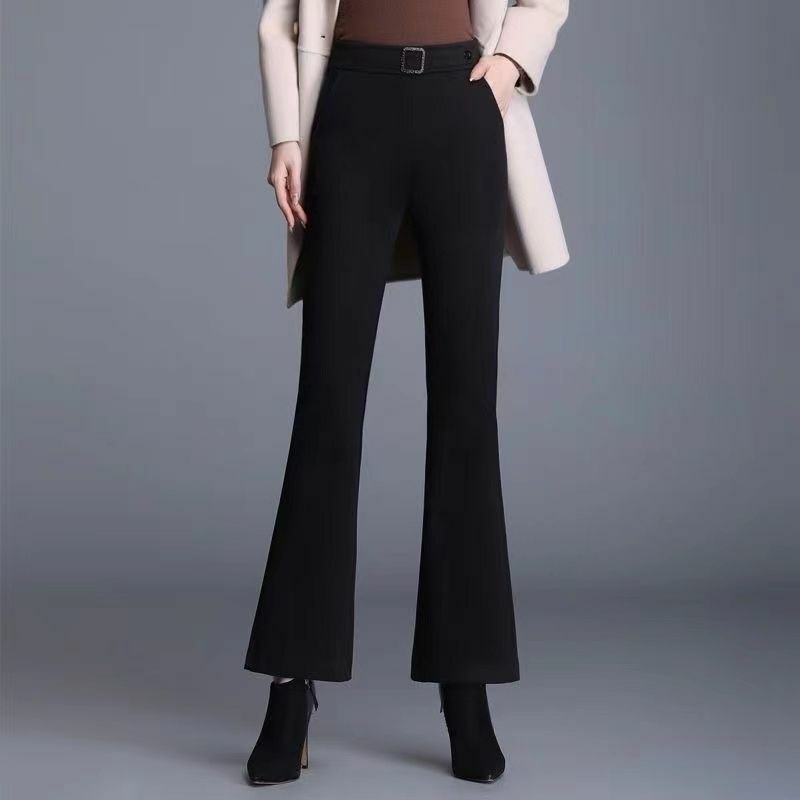 2023 Temperament New High Waist Straight Ladies Patchwork Pocket Wide Leg Pants Autumn Winter Thin Solid Color Women's Clothing