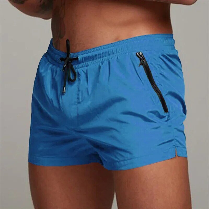 Shorts de corrida ao ar livre masculino, Drawstring Design, cintura elástica, monocromático, confortável, respirável, algodão mistura Shorts, bolso