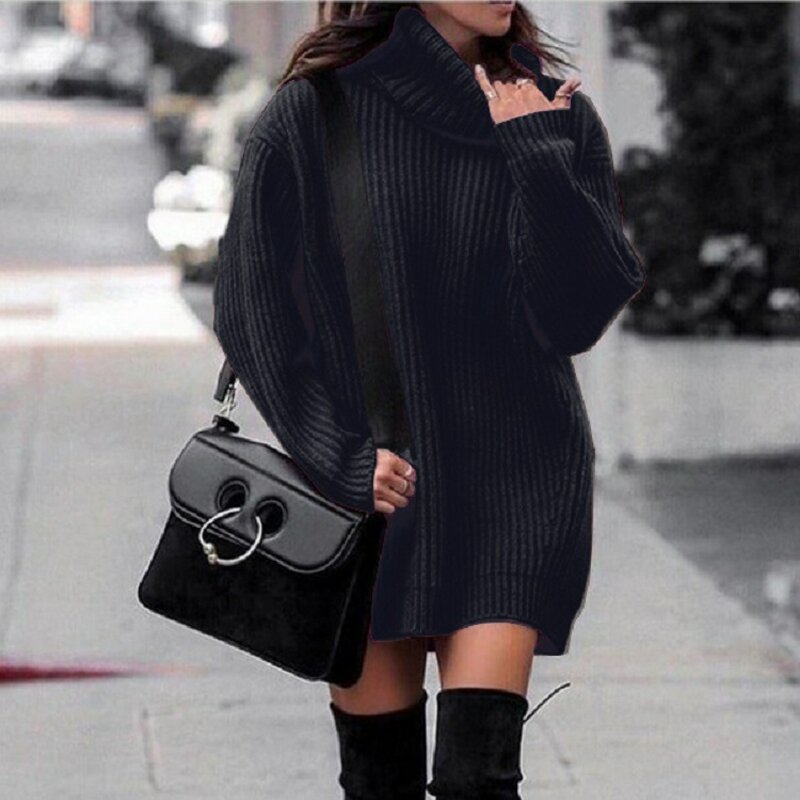 Maglione a maniche lunghe con Pullover lavorato a maglia di media lunghezza a collo alto da donna