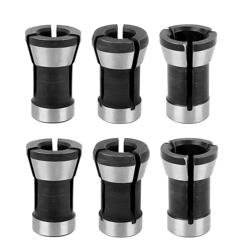 For Trimming Engraving Machine Collet Adapter Bit Collet 6 Pieces Black And Silver Carbon Steel Chuck 6/6.35/8mm Height 20mm