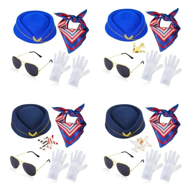 Topi pramugari kostum pramugari syal leher sarung tangan bros pesawat terbang Pin