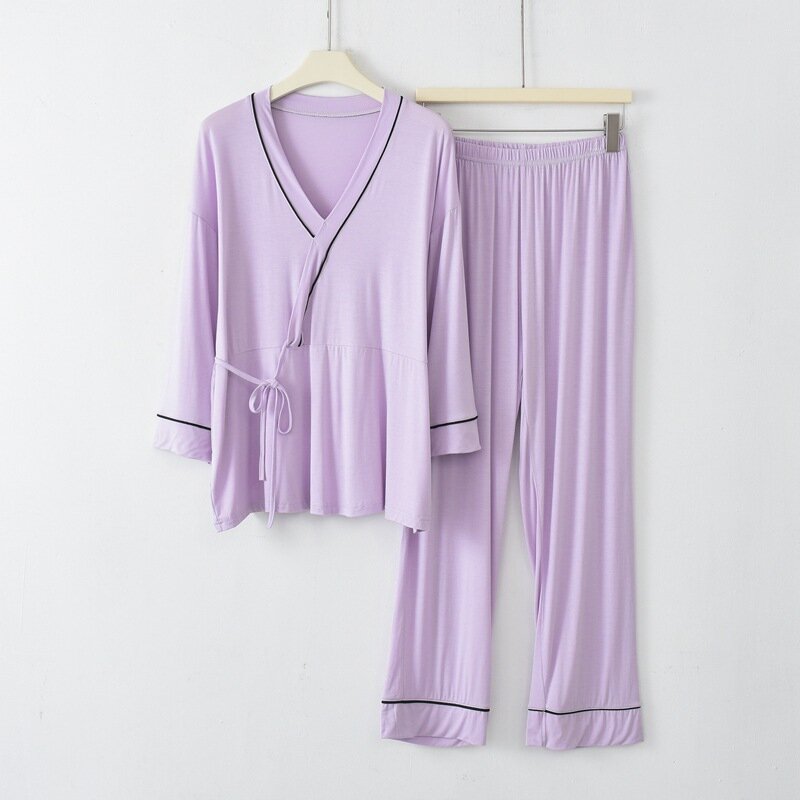 Wiosenna letnia nowa damska odzież domowa seksowna sznurowana piżama z dekoltem w serek z zestaw spodni dwuczęściową miękką piżamą Modal dla kobiet