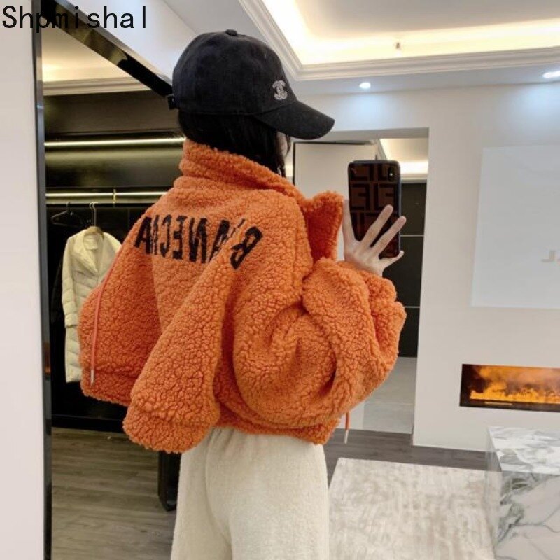 Shpmishal koreańska modna bawełniana jagnięca płaszcz polarowy damska luźna i zagęszczona krótki Top jesień/zima 2023 nowa kurtki okazjonalne