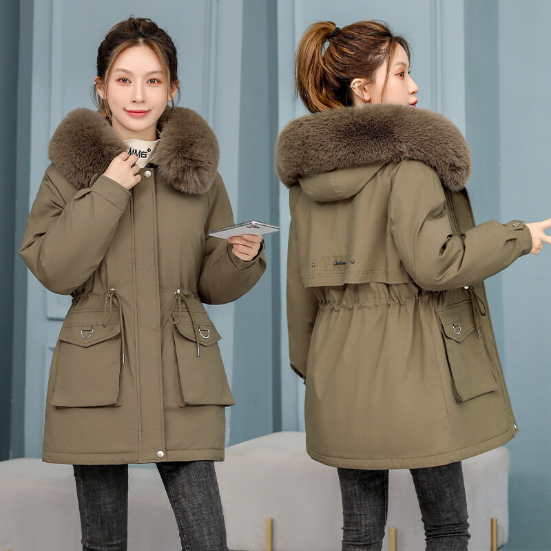 Winter Fleece Jacket Women Thick Windproof Coat Varsity Vintage Bomber Warm Parkas Korean Long Sleeve Hooded Top Streetwear