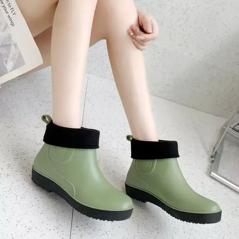New Rain Boots Women's Outdoor Warm Low-cut Boots Winter Shoes Waterproof Rubber Ankle Boots Women's Overshoes