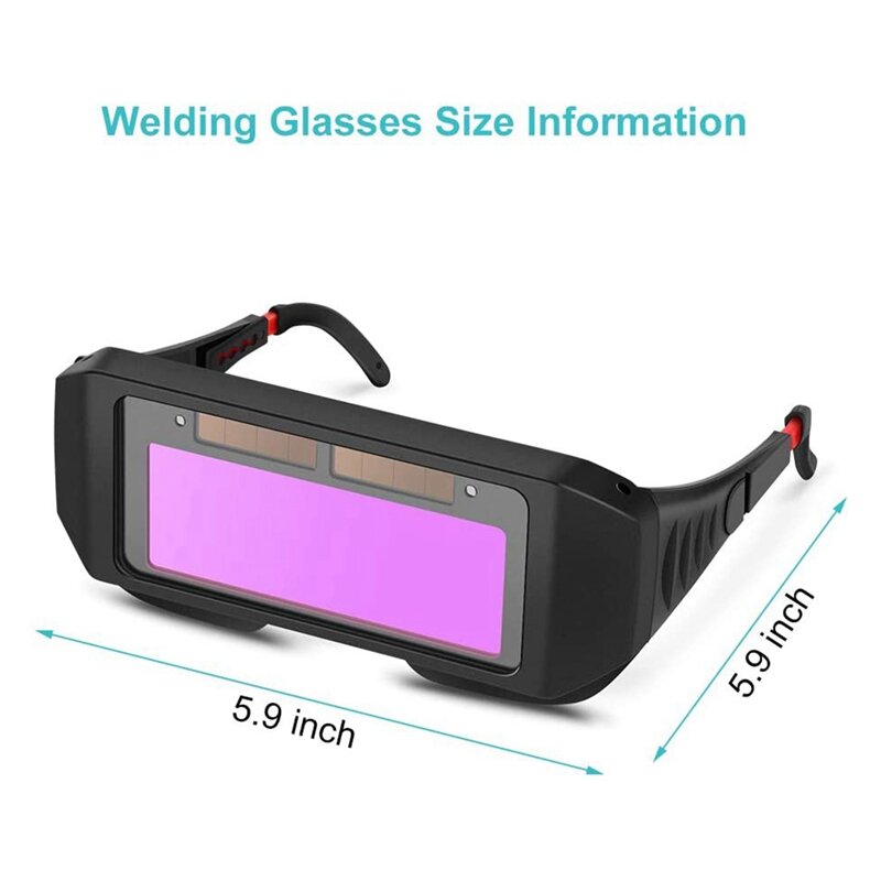 Kacamata las dengan tenaga surya, kacamata las penggelapan otomatis dengan bando elastis dan kotak penyimpanan