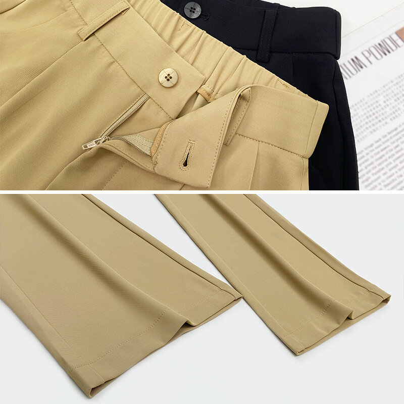 Брюки женские с широкими штанинами, узкие тонкие драпированные прямые штаны с завышенной талией, с защитой от морщин, цвет хаки, на лето