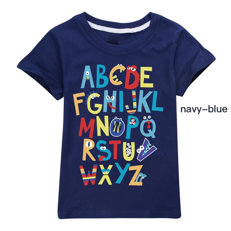 T-shirt imprimé lettre de l'alphabet Lore pour enfants, vêtements respirants décontractés pour garçons, pull de dessin animé pour filles, t-shirt en Y, été