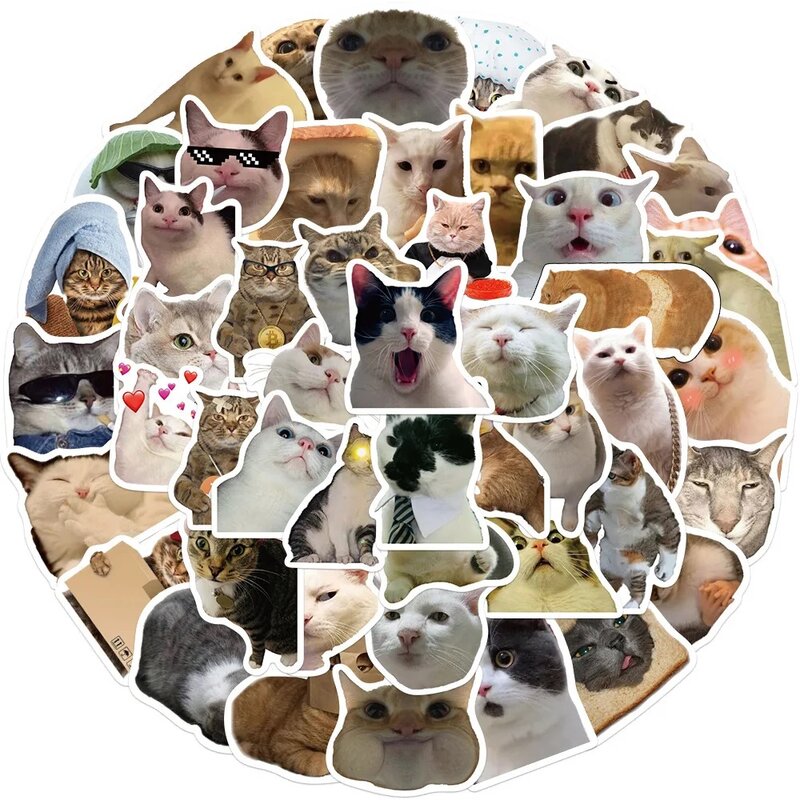 50 buah/tas stiker Lucu Meme kucing stiker anak-anak motor Laptop ponsel DIY tahan air Graffiti hewan lucu stiker hadiah