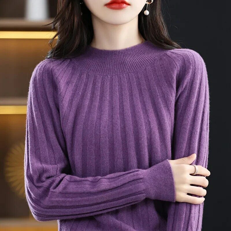 여성용 단색 터틀넥 니트 스웨터, 기본 프라이머 풀오버, 한국 스웨터, 슬림핏 풀오버, 가을 겨울 패션, 2023