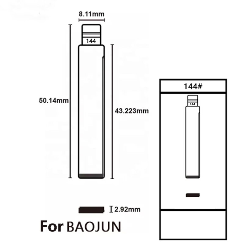 Universal Uncut Controle Remoto Car Key, Uncut Flip Key Blade para Baojun 560, 144 # em branco, 10pcs por lote