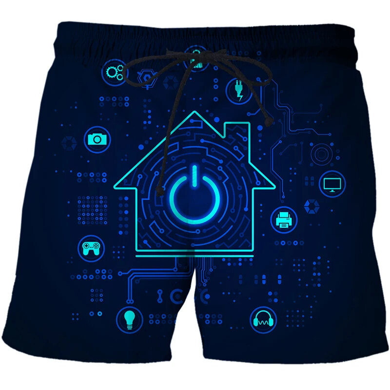 Zomer Harajuku 3d Printing Kunstmatige Intelligentie Informatietechnologie Tijdperk Strand Shorts Voor Mannen 5G Grafische Korte Broek Kofferbak