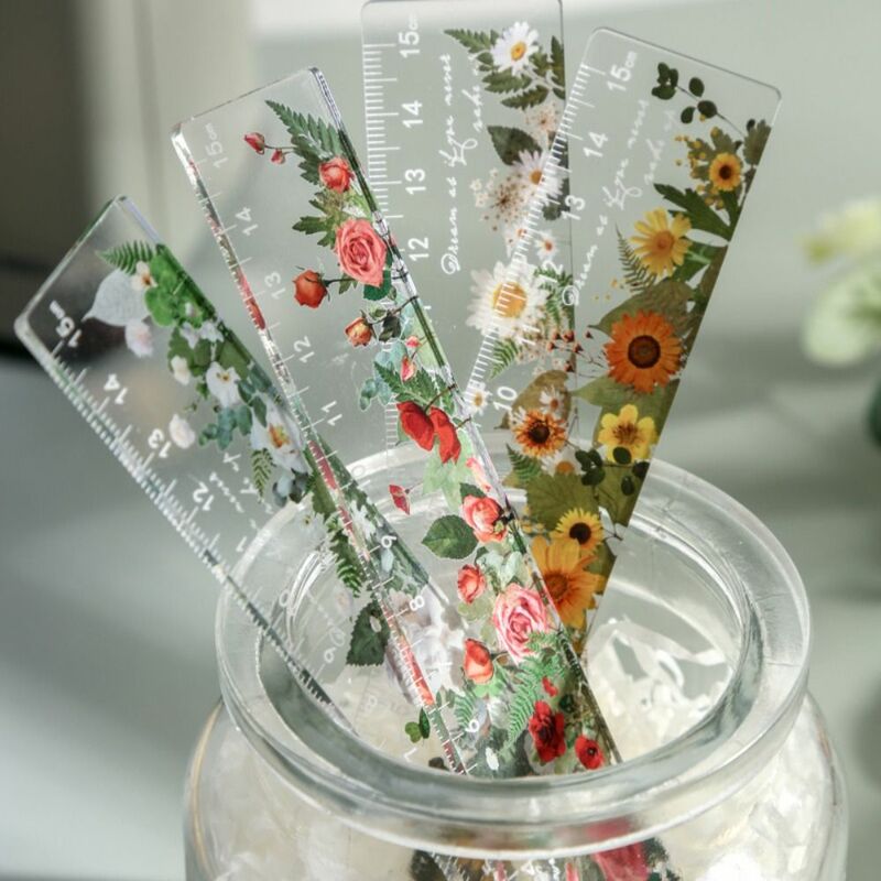 Multifunction 15cm Straight Ruler Creative Double-duty Transparent Math Drawing Ruler Daisy Acrylic DIY Drawing Tools Student