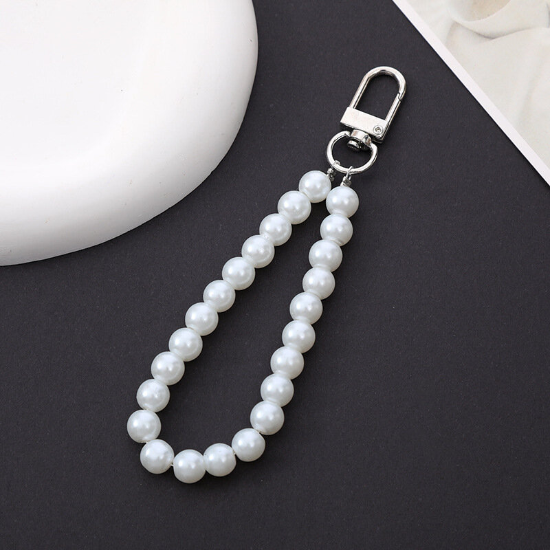 Retro Pearl KeyChains for Women Keyring Car Llavero Bag Backpack Decor Cadena Lanyards Hand Strap Charms for Airpods Case