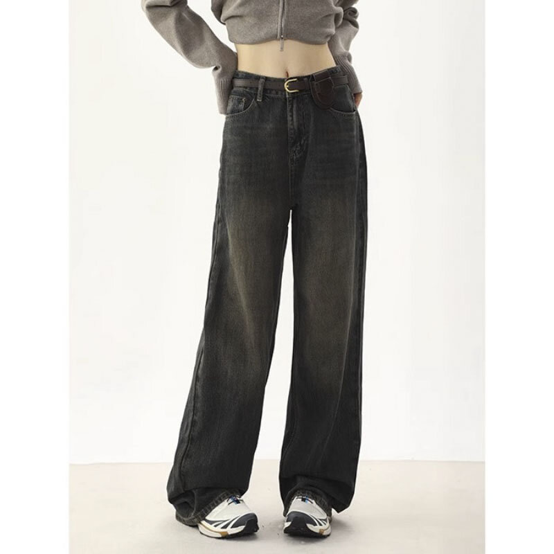 Wide-leg Jeans Vintage wanita Streetwear, CELANA Jin Vintage pinggang tinggi gaya Y2K kualitas tinggi dasar