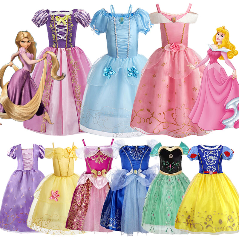 Disney-Rapunzel Cinderela Vestido de princesa, Elsa, Anna, Halloween infantil, vestido de festa de aniversário infantil