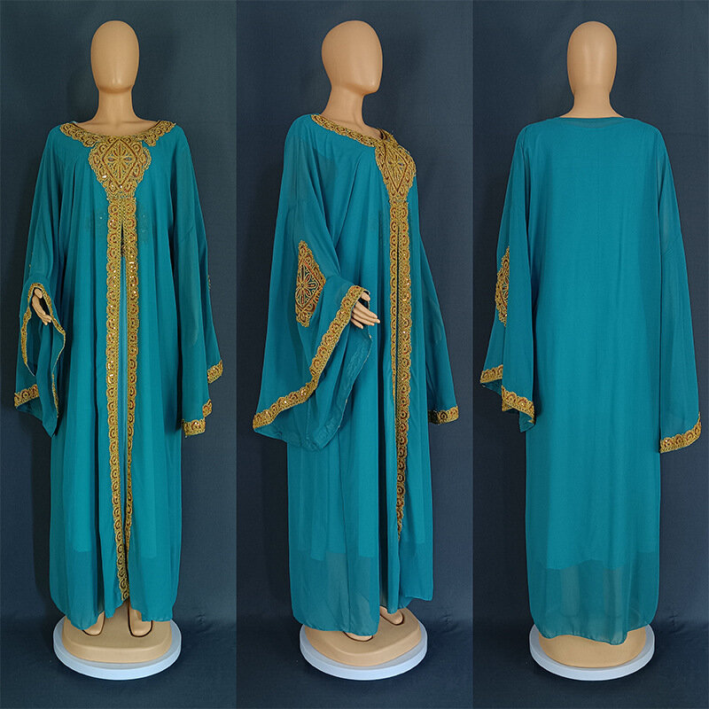 African Dresses for Women Elegant African O-neck Long Sleeve Plus Size Long Dress African Robes Muslim Abaya Christmas Dress