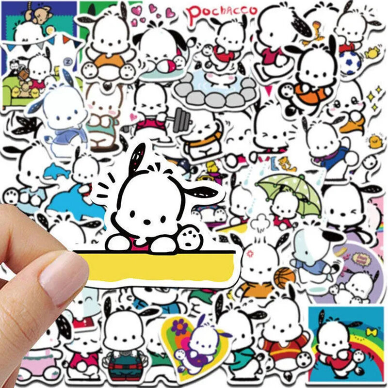 Engraçado Sanrio Anime Cartoon Adesivos para Crianças, Bonito Graffiti Decal Toy, Etiqueta do telefone, Skate, Guitarra, Kawaii Pochacco, 10 Pcs, 30 Pcs, 50 Pcs, 100Pcs