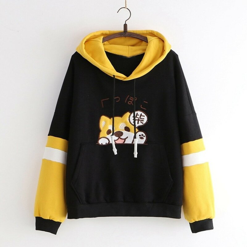Kawaii chaigou drucken Hoodies japanische Anime niedlichen Hund Sweatshirts Herren Langarm Kapuze Color block Outwear weibliche Pullover
