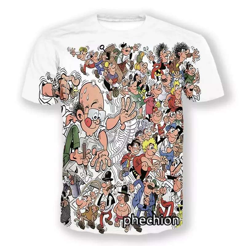Phechion-Camiseta informal de manga corta para hombre y mujer, camisa deportiva con estampado 3D de Mortadelo y filigrón, estilo Hip Hop, de verano, L217