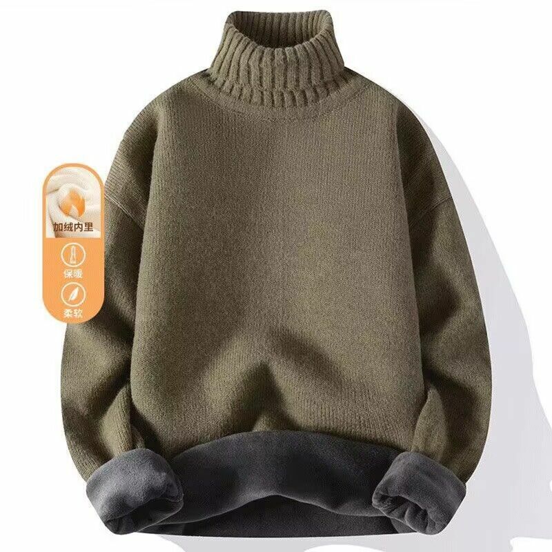 Sweater kerah tinggi setengah mewah untuk pria, Pullover nyaman tebal dan hangat untuk musim gugur dan musim dingin