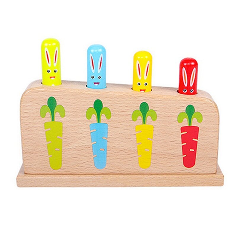 Wooden Rabbit -Up Toy Kids Puzzle Toys Tap Bounce Stick Baby Early Educational Toy