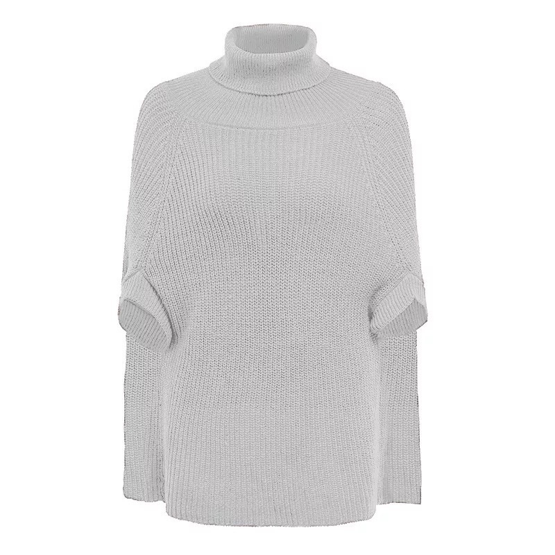 Damskie jednokolorowe zimowe dzianiny ponadgabarytowe golfem żebra sweter ponczo wzory szydełka Poncho sweter kobiet sweter