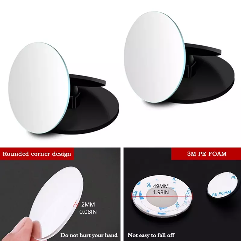 1X 360 Degree HD Blind Spot Mirror Adjustable Car Rearview Convex Mirror Car Reverse Wide Angle Vehicle Parking Rimless Mirrors
