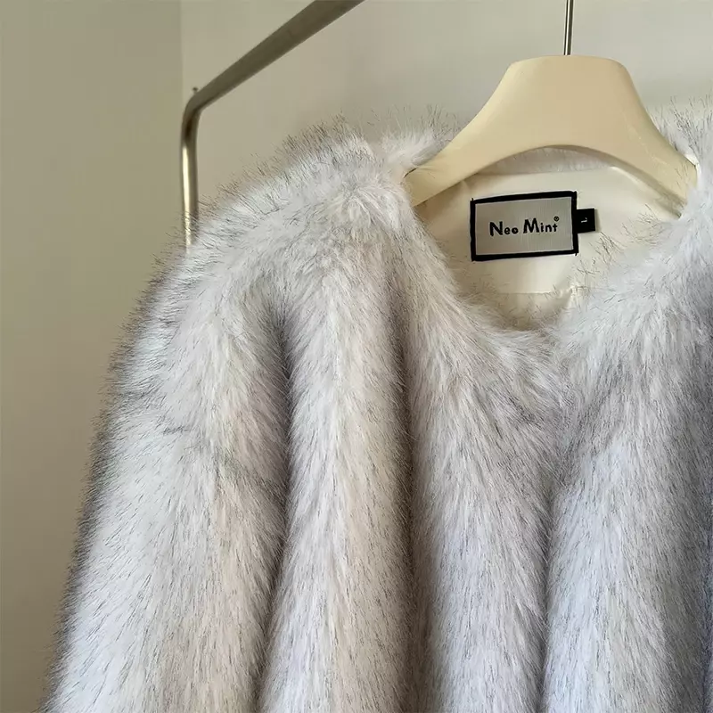 럭셔리 브랜드 디자이너 긴 푹신한 인조 모피 코트, 겨울 2023 따뜻한 여우 모피 재킷, 숙녀용 시크한 털 겉옷