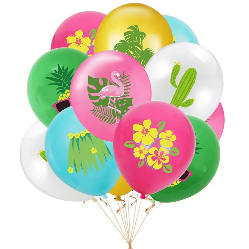 Ballons hawaïens en latex pour décoration de fête, lot de 15 pièces, thème tropical, flamant rose, pour anniversaire, luau, été