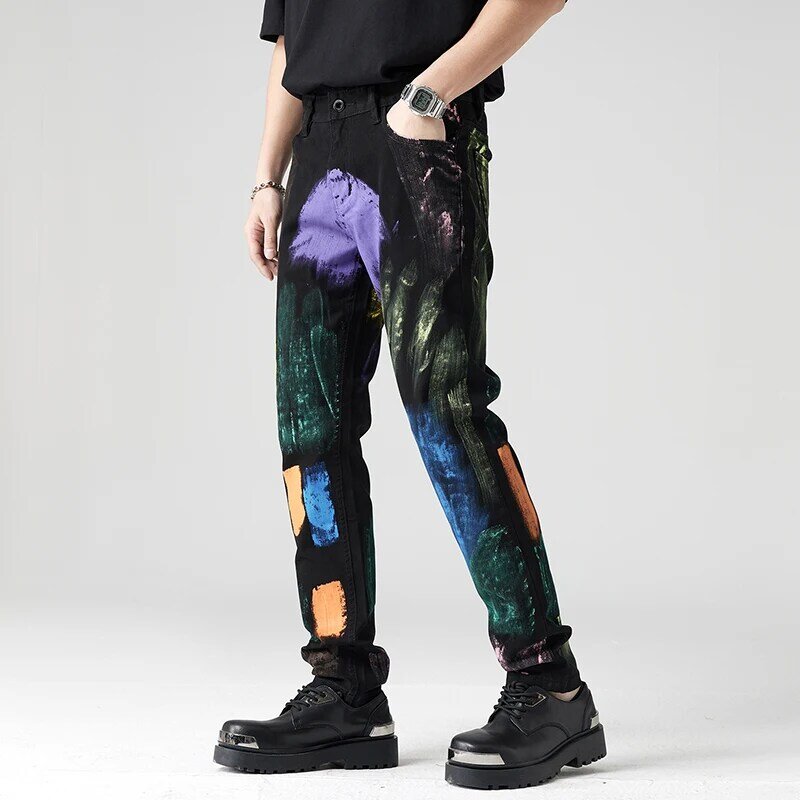 New Fashion Design Street Print Casual Jeans für Herren Jugend Retro Wash lose und bequeme gerade Baumwolle Jeans hose