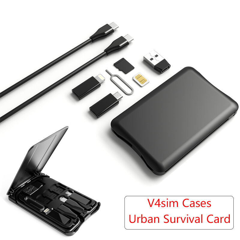 Multi-function Storage Bag, Urban Survival Card, Data Line Conversion Head, Carregador sem fio, Universal Portátil, Universal