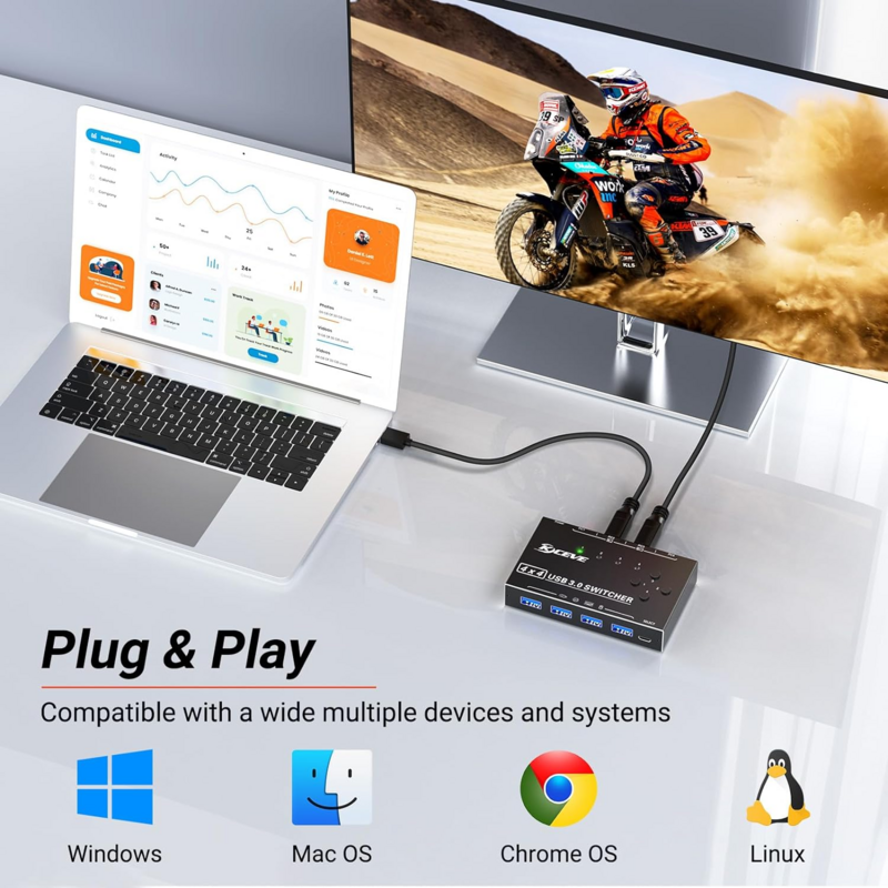 Новинка, переключатель KCEVE USB 3,0, 2 компьютера с общим доступом, 3 USB-порта и порт TF/SD, подходит для мыши, клавиатуры, принтера, карты TF/SD