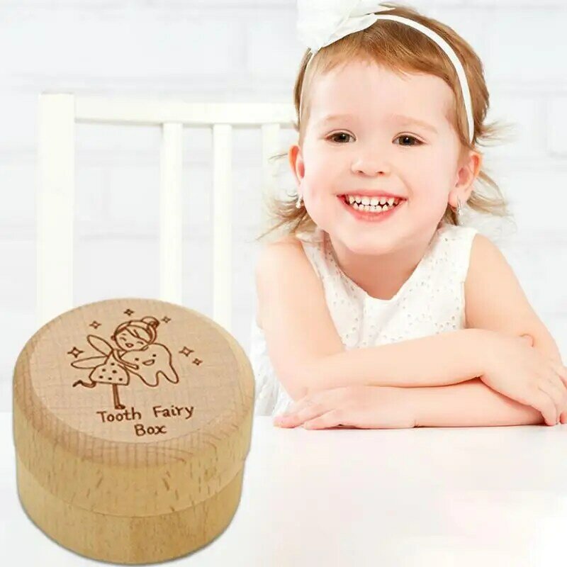 Caja de recuerdo de dientes de madera para bebé, contenedor de dientes para niño o niña, regalos de hadas tallados