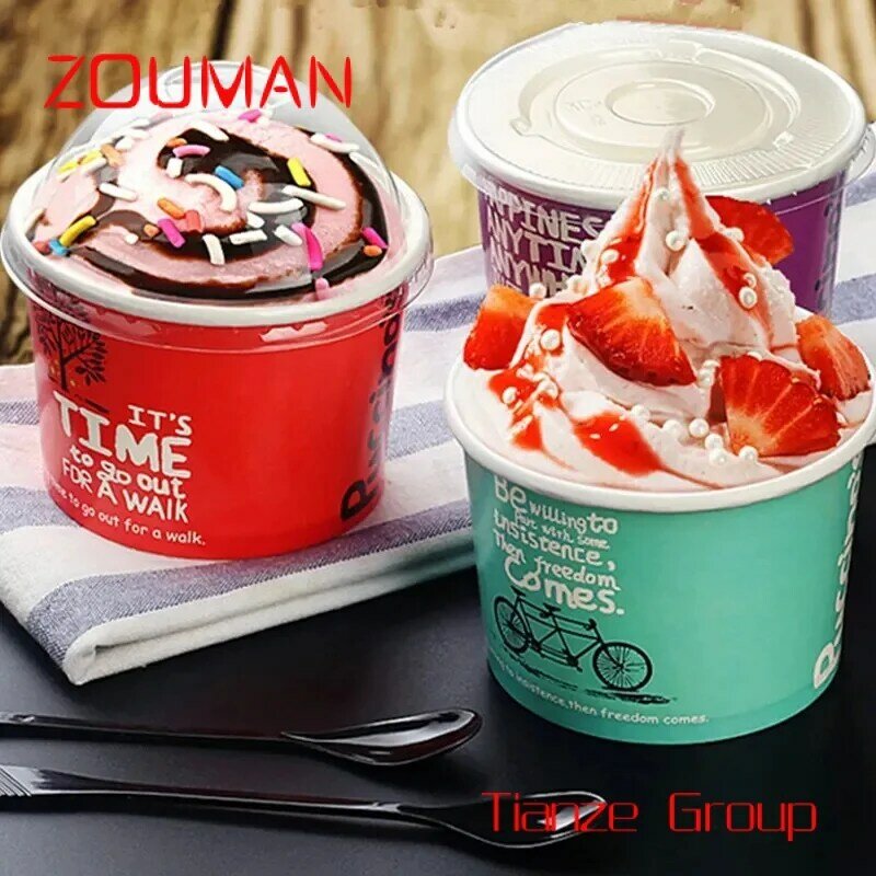 Filles en papier personnalisé pour crème glacée, tasse en papier à usage unique, tasse à yaourt épaissie, bol emballé