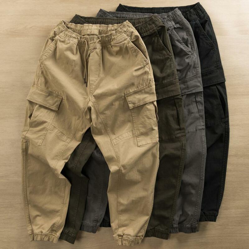 กางเกงมีเชือกผูกสำหรับผู้ชายกางเกงคาร์โก้เอวยืดได้แบบลำลองสำหรับฤดูใบไม้ร่วง