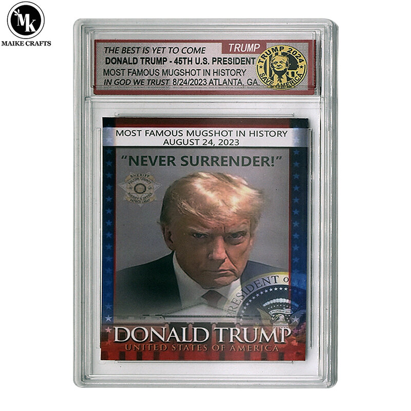 Дональд Трамп, президент США, тюремное лицо, коллекционная карточка никогда не сдается, поклонники, коллекционный подарок