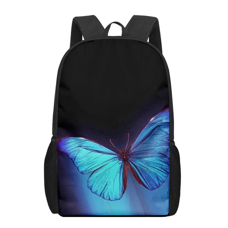 Motyl niebieskie malowanie akwarela torby szkolne dla chłopców dziewcząt 3D drukuj plecaki szkolne torba dla dzieci plecak przedszkolny mężczyźni dziecko