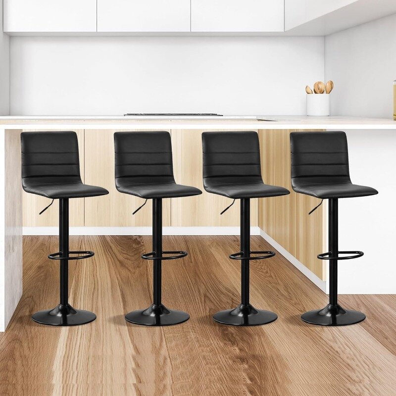 Stołki barowe zestaw 4, stołki barowe o wysokości obrotowej z tyłu, kwadratowe skórzane regulowane wysokie stołki barowe do baru Bistro