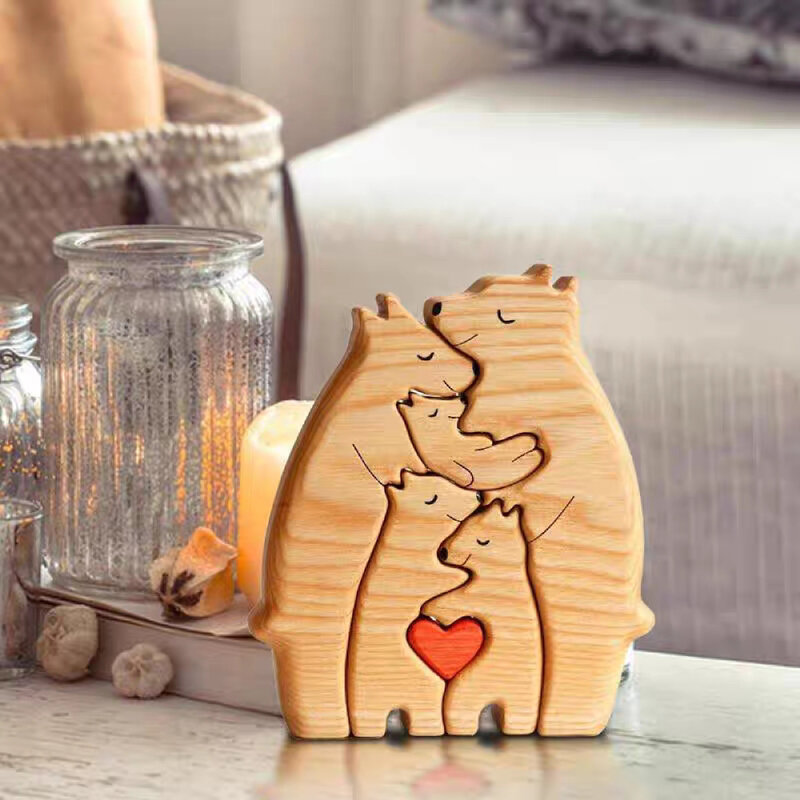 Free Engraving DIY Bear Family Wooden Puzzle Personalized Custom Desk Decor Christmas Birthday Gift Home Decoration Figurines
